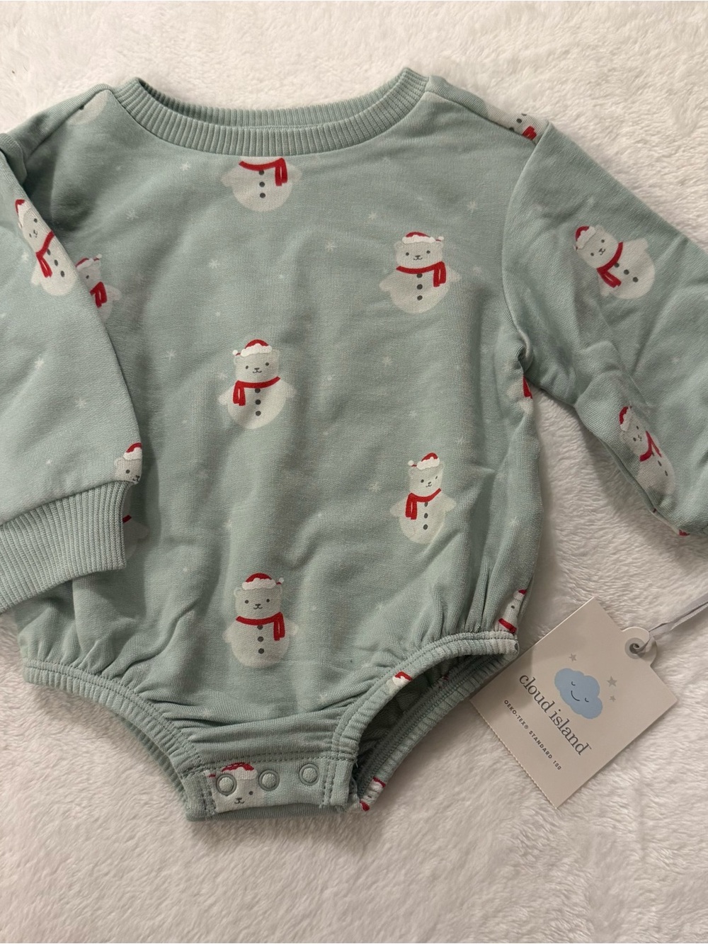 Cloud Island Mint Snowman Long-Sleeve Baby Bubble Romper